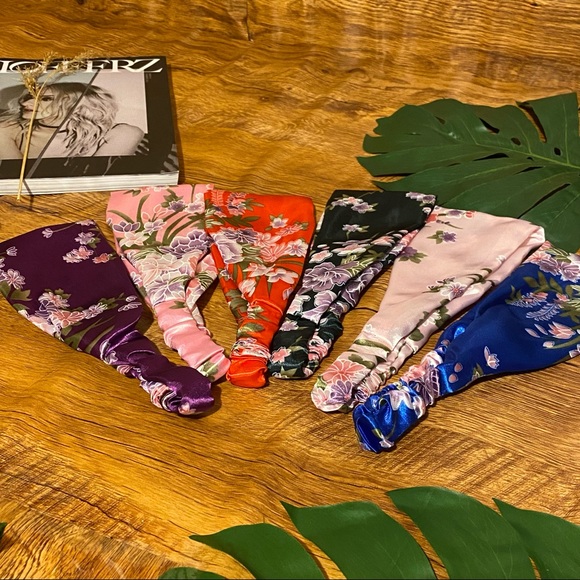 Women satin silk headband floral Japanese pattern New - Picture 1 of 11